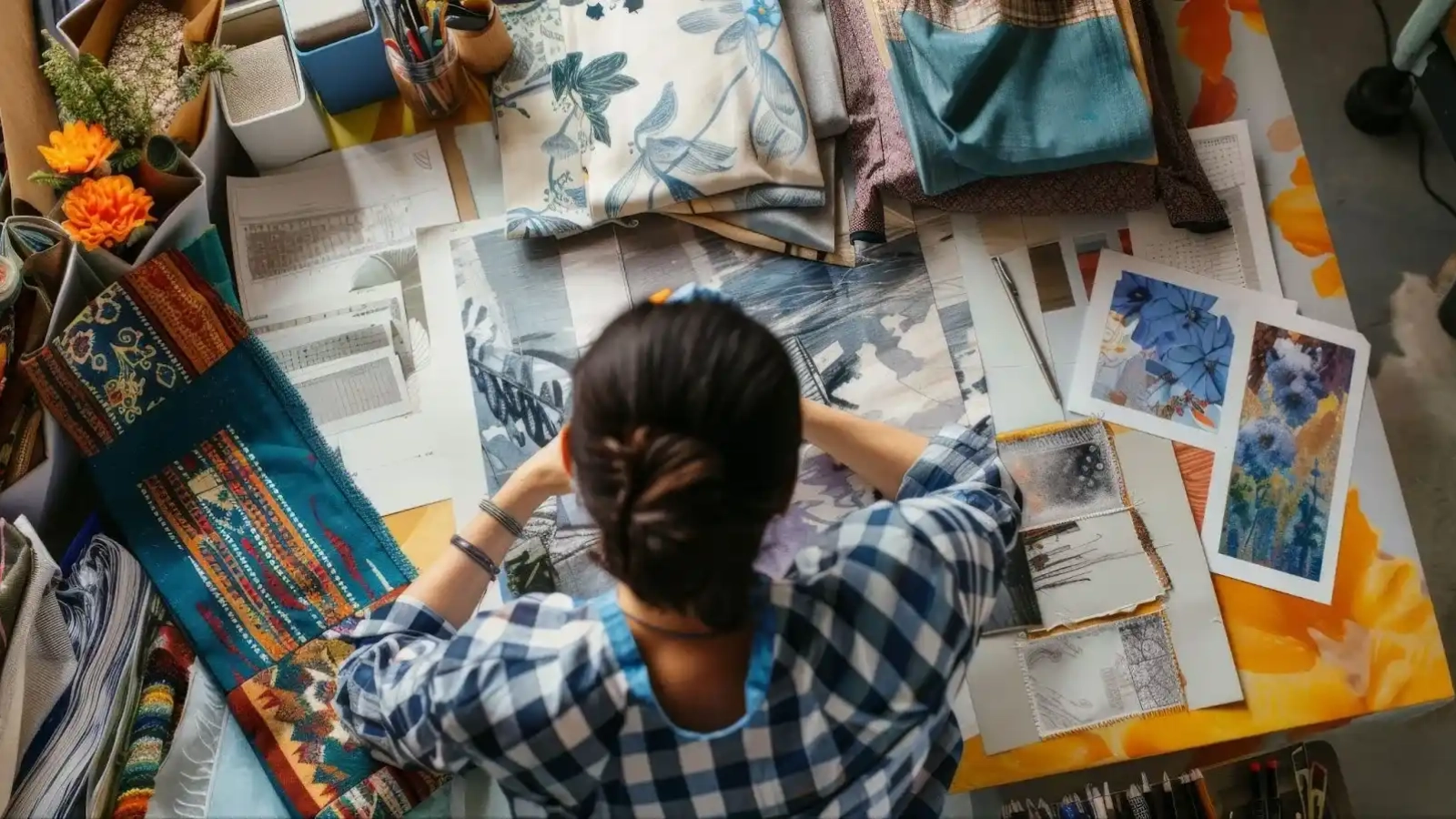 Participants in an art workshop painting on canvas